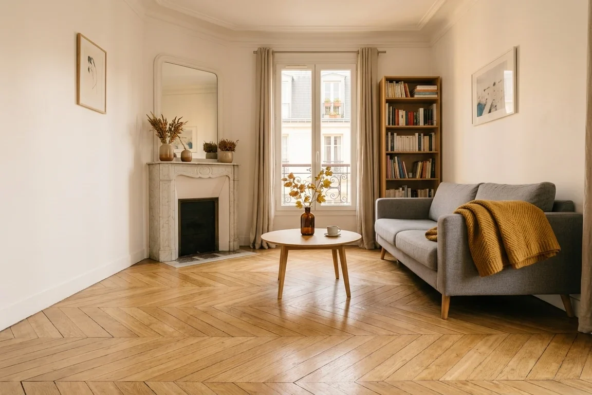 Salon de petit appartement remis à plat pour la rentrée — surfaces dégagées et ambiance automnale